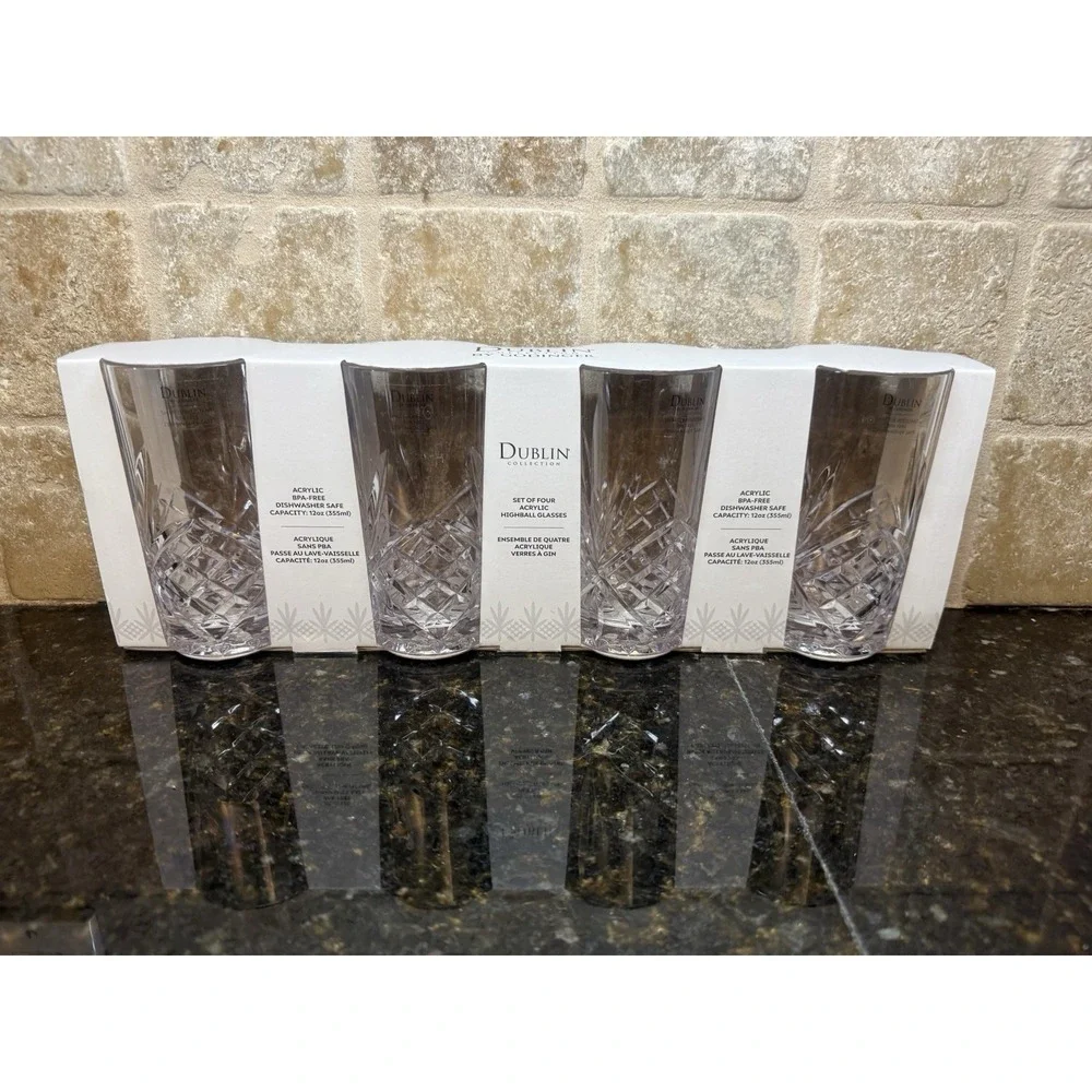 Godinger Dublin Acrylic Highball 12 oz‎ Glasses Clear - Set of 4 NEW PBA Feee
